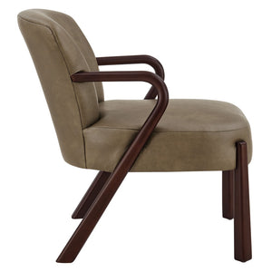 Modway Furniture Arden Mid-century Faux Leather Accent Chair with Sculpted Wood Arms for Living Rooms Mushroom EEI-7529-MUS