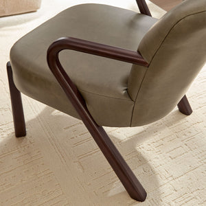 Modway Furniture Arden Mid-century Faux Leather Accent Chair with Sculpted Wood Arms for Living Rooms Mushroom EEI-7529-MUS