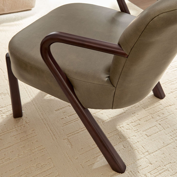 Modway Furniture Arden Mid-century Faux Leather Accent Chair with Sculpted Wood Arms for Living Rooms Mushroom EEI-7529-MUS