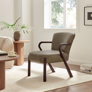 Modway Furniture Arden Mid-century Faux Leather Accent Chair with Sculpted Wood Arms for Living Rooms Mushroom EEI-7529-MUS
