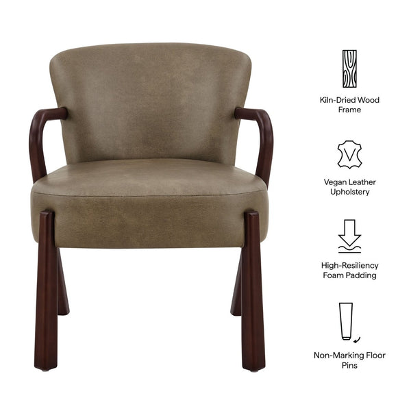 Modway Furniture Arden Mid-century Faux Leather Accent Chair with Sculpted Wood Arms for Living Rooms Mushroom EEI-7529-MUS
