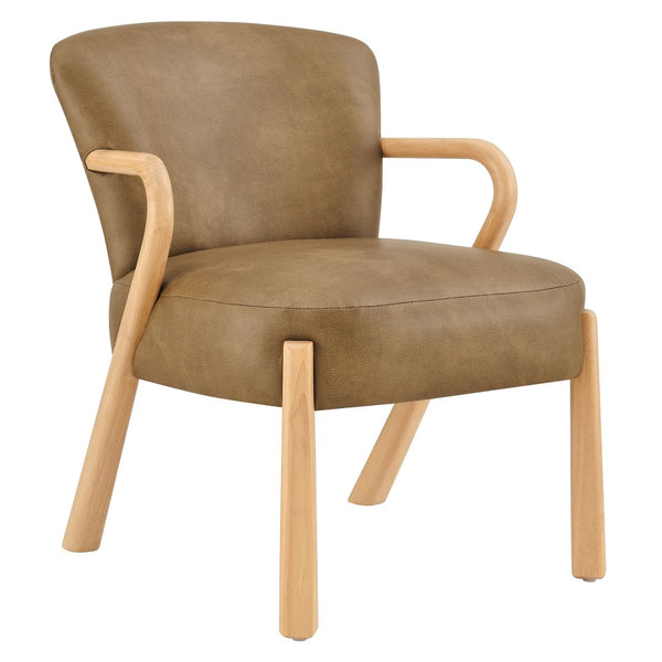 Modway Furniture Arden Mid-century Faux Leather Accent Chair with Sculpted Wood Arms for Living Rooms Toast EEI-7529-TST