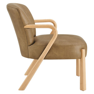 Modway Furniture Arden Mid-century Faux Leather Accent Chair with Sculpted Wood Arms for Living Rooms Toast EEI-7529-TST