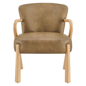 Modway Furniture Arden Mid-century Faux Leather Accent Chair with Sculpted Wood Arms for Living Rooms Toast EEI-7529-TST