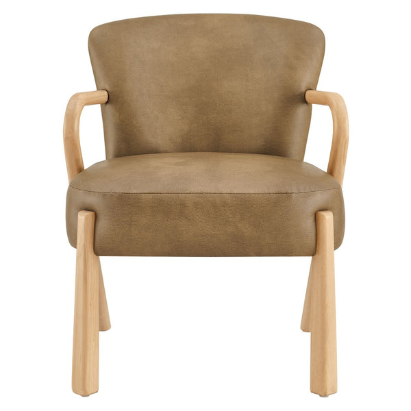 Modway Furniture Arden Mid-century Faux Leather Accent Chair with Sculpted Wood Arms for Living Rooms Toast EEI-7529-TST