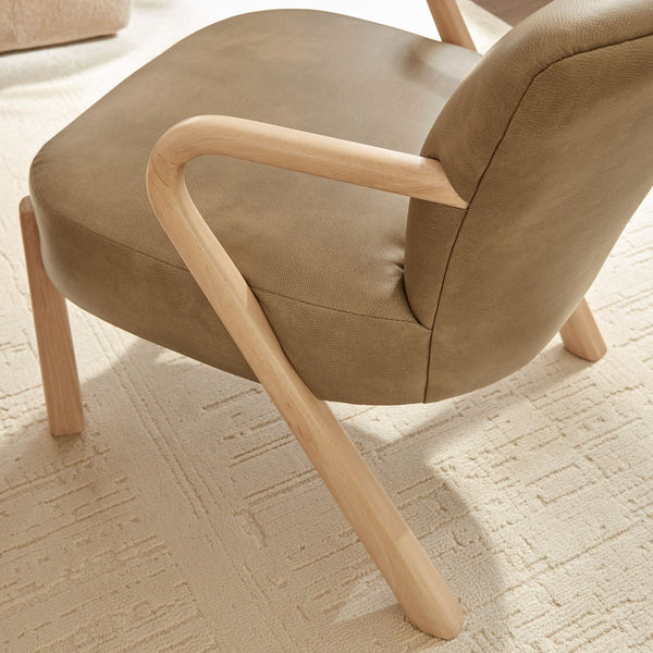 Modway Furniture Arden Mid-century Faux Leather Accent Chair with Sculpted Wood Arms for Living Rooms Toast EEI-7529-TST