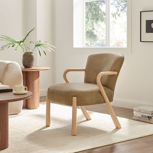 Modway Furniture Arden Mid-century Faux Leather Accent Chair with Sculpted Wood Arms for Living Rooms Toast EEI-7529-TST