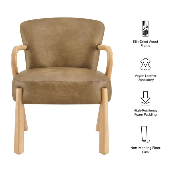 Modway Furniture Arden Mid-century Faux Leather Accent Chair with Sculpted Wood Arms for Living Rooms Toast EEI-7529-TST