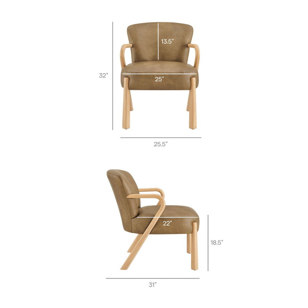 Modway Furniture Arden Mid-century Faux Leather Accent Chair with Sculpted Wood Arms for Living Rooms Toast EEI-7529-TST