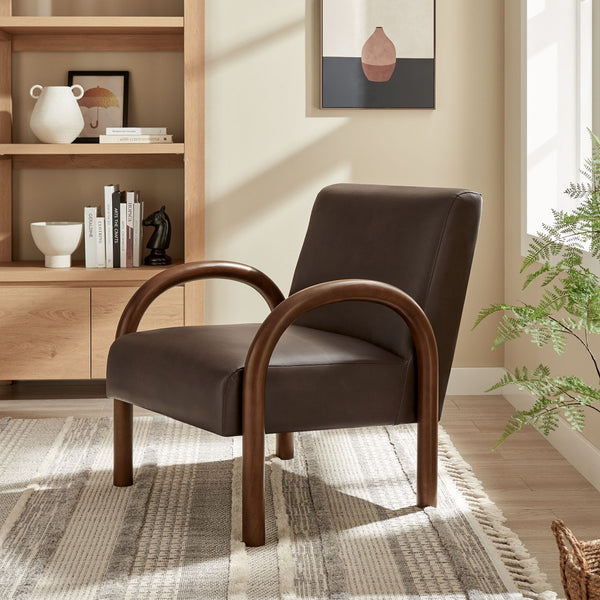 Modway Furniture Lunet Sculptural Pu Leather Accent Chair with Arched Arms for Modern Living Rooms Espresso EEI-7530-ESP