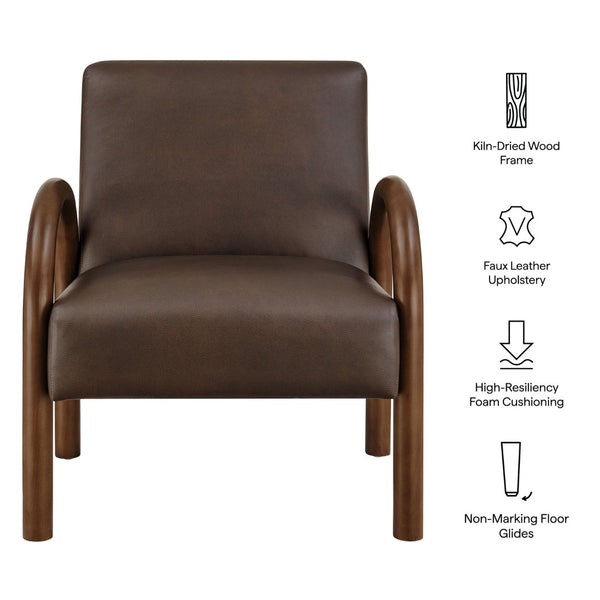 Modway Furniture Lunet Sculptural Pu Leather Accent Chair with Arched Arms for Modern Living Rooms Espresso EEI-7530-ESP