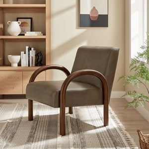 Modway Furniture Lunet Sculptural Pu Leather Accent Chair with Arched Arms for Modern Living Rooms Mushroom EEI-7530-MUS