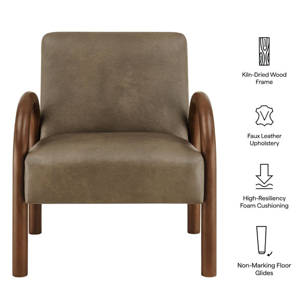 Modway Furniture Lunet Sculptural Pu Leather Accent Chair with Arched Arms for Modern Living Rooms Mushroom EEI-7530-MUS
