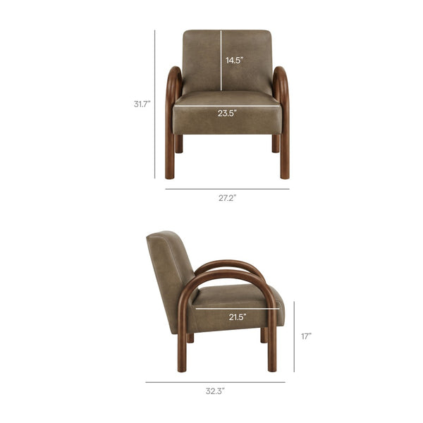 Modway Furniture Lunet Sculptural Pu Leather Accent Chair with Arched Arms for Modern Living Rooms Mushroom EEI-7530-MUS