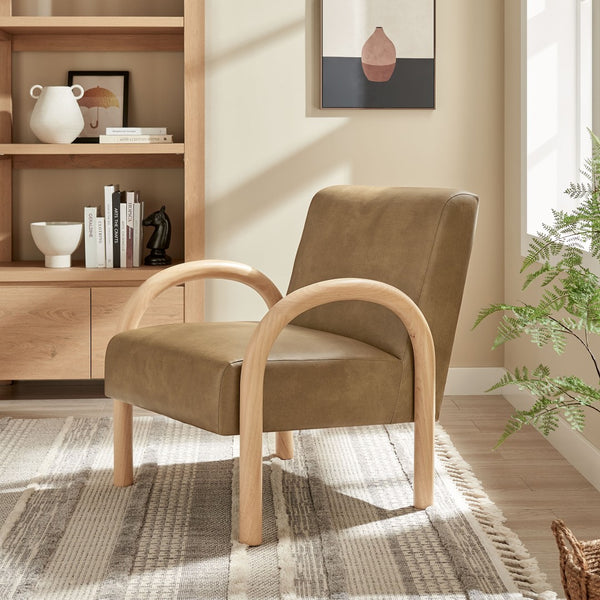Modway Furniture Lunet Sculptural Pu Leather Accent Chair with Arched Arms for Modern Living Rooms Toast EEI-7530-TST