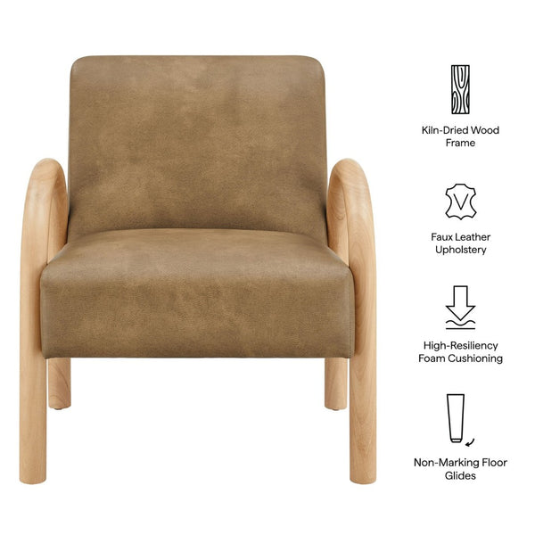 Modway Furniture Lunet Sculptural Pu Leather Accent Chair with Arched Arms for Modern Living Rooms Toast EEI-7530-TST