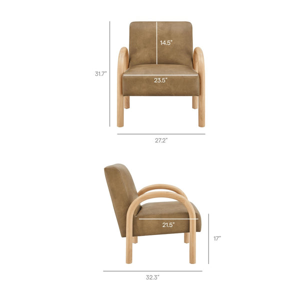 Modway Furniture Lunet Sculptural Pu Leather Accent Chair with Arched Arms for Modern Living Rooms Toast EEI-7530-TST