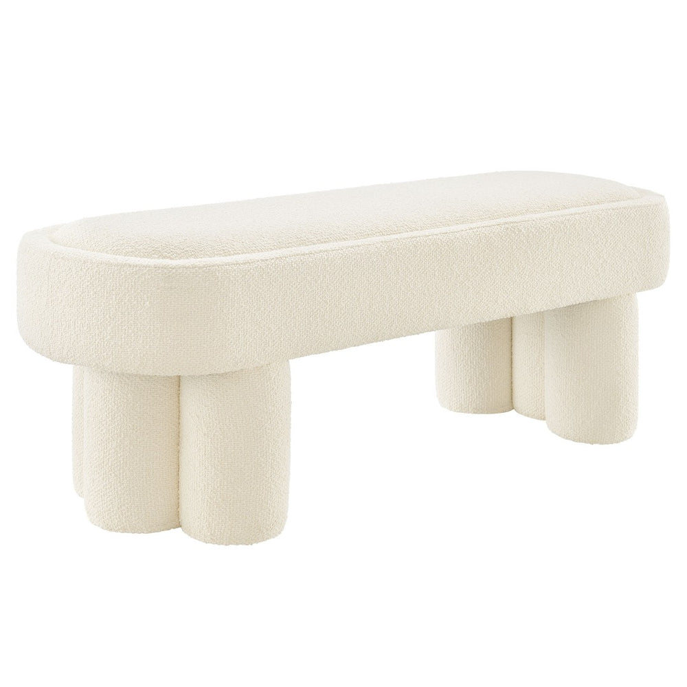 Modway Furniture Mossi Oval Boucle Upholstered Bench with Sculptural Clover Base for Bedroom or Entryway Cream EEI-7531-CRE