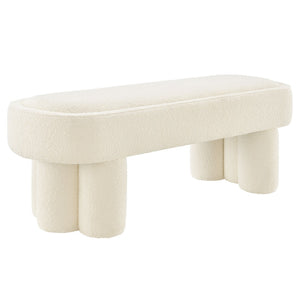 Modway Furniture Mossi Oval Boucle Upholstered Bench with Sculptural Clover Base for Bedroom or Entryway Cream EEI-7531-CRE