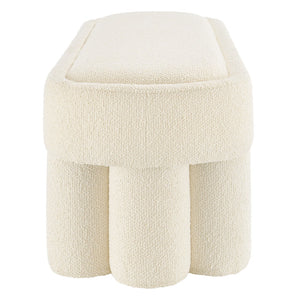 Modway Furniture Mossi Oval Boucle Upholstered Bench with Sculptural Clover Base for Bedroom or Entryway Cream EEI-7531-CRE