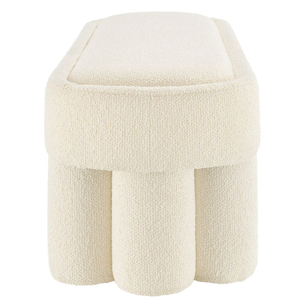 Modway Furniture Mossi Oval Boucle Upholstered Bench with Sculptural Clover Base for Bedroom or Entryway Cream EEI-7531-CRE