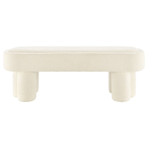 Modway Furniture Mossi Oval Boucle Upholstered Bench with Sculptural Clover Base for Bedroom or Entryway Cream EEI-7531-CRE