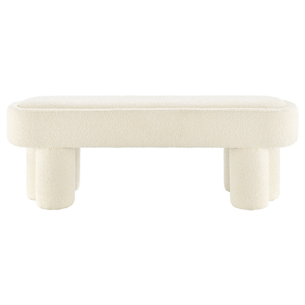 Modway Furniture Mossi Oval Boucle Upholstered Bench with Sculptural Clover Base for Bedroom or Entryway Cream EEI-7531-CRE