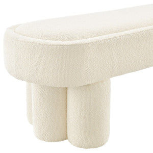 Modway Furniture Mossi Oval Boucle Upholstered Bench with Sculptural Clover Base for Bedroom or Entryway Cream EEI-7531-CRE