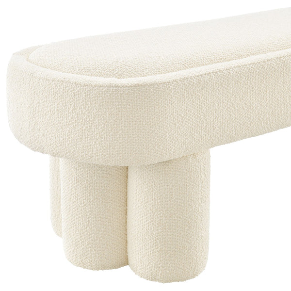 Modway Furniture Mossi Oval Boucle Upholstered Bench with Sculptural Clover Base for Bedroom or Entryway Cream EEI-7531-CRE