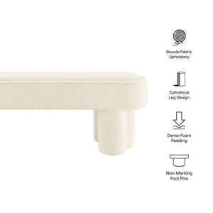 Modway Furniture Mossi Oval Boucle Upholstered Bench with Sculptural Clover Base for Bedroom or Entryway Cream EEI-7531-CRE