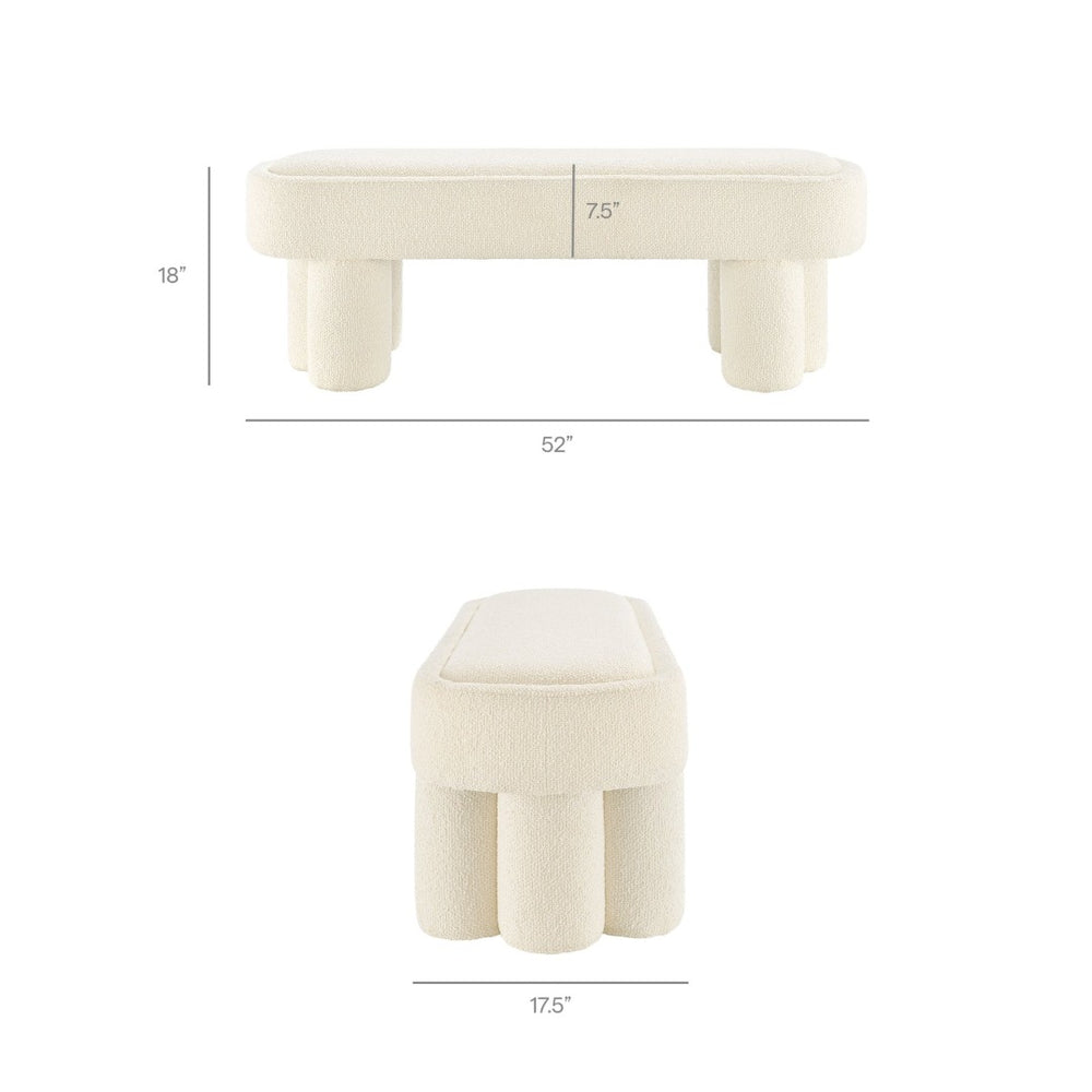 Modway Furniture Mossi Oval Boucle Upholstered Bench with Sculptural Clover Base for Bedroom or Entryway Cream EEI-7531-CRE