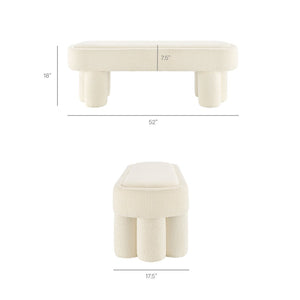 Modway Furniture Mossi Oval Boucle Upholstered Bench with Sculptural Clover Base for Bedroom or Entryway Cream EEI-7531-CRE