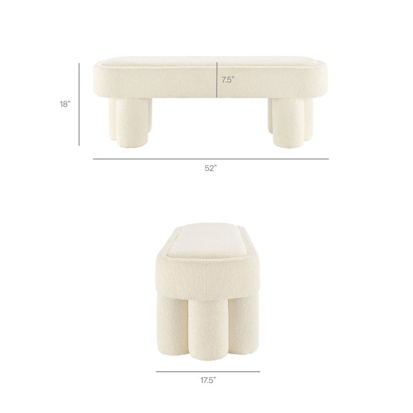 Modway Furniture Mossi Oval Boucle Upholstered Bench with Sculptural Clover Base for Bedroom or Entryway Cream EEI-7531-CRE