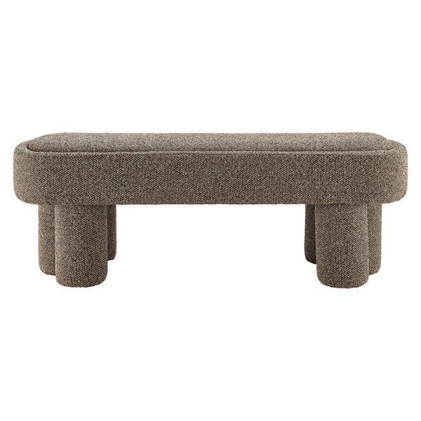 Modway Furniture Mossi Oval Boucle Upholstered Bench with Sculptural Clover Base for Bedroom or Entryway Earth EEI-7531-ETH