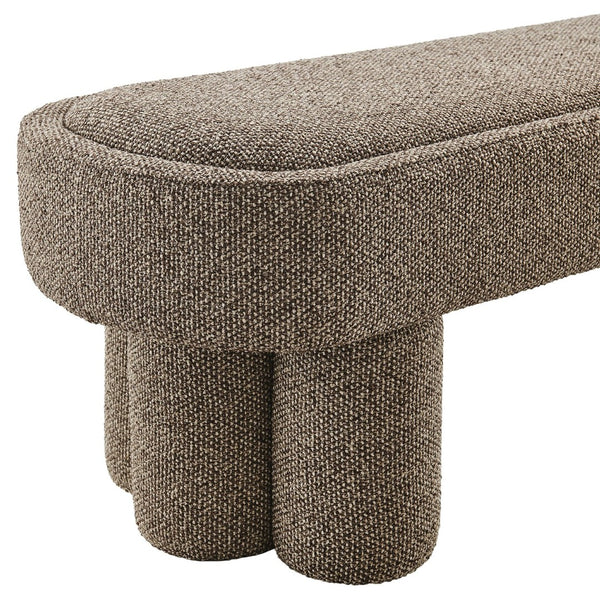 Modway Furniture Mossi Oval Boucle Upholstered Bench with Sculptural Clover Base for Bedroom or Entryway Earth EEI-7531-ETH