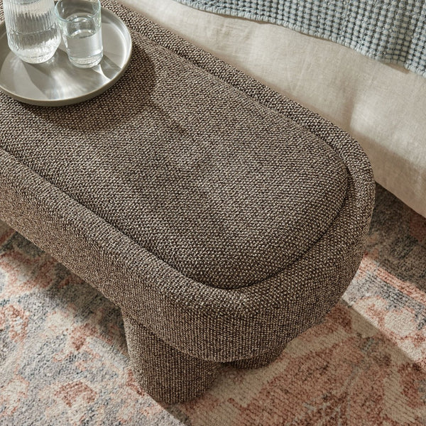 Modway Furniture Mossi Oval Boucle Upholstered Bench with Sculptural Clover Base for Bedroom or Entryway Earth EEI-7531-ETH