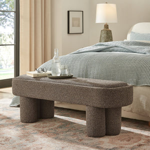 Modway Furniture Mossi Oval Boucle Upholstered Bench with Sculptural Clover Base for Bedroom or Entryway Earth EEI-7531-ETH