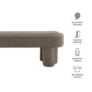 Modway Furniture Mossi Oval Boucle Upholstered Bench with Sculptural Clover Base for Bedroom or Entryway Earth EEI-7531-ETH