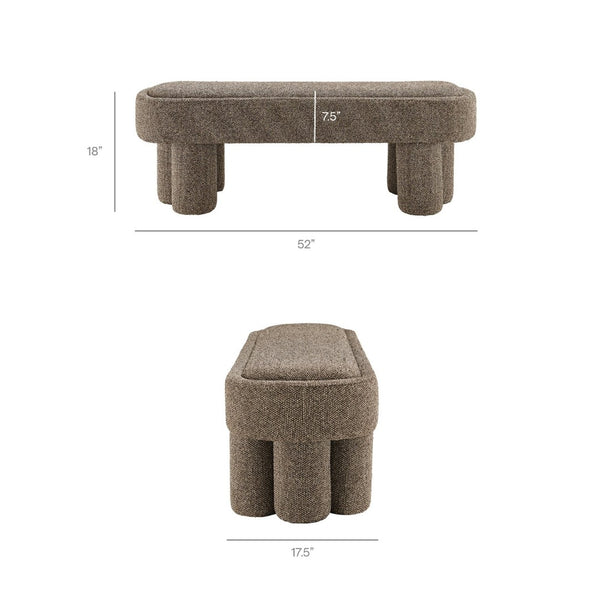 Modway Furniture Mossi Oval Boucle Upholstered Bench with Sculptural Clover Base for Bedroom or Entryway Earth EEI-7531-ETH