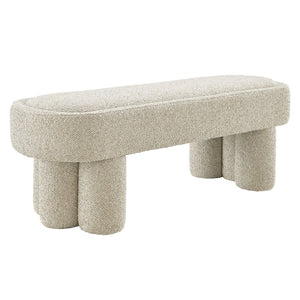 Modway Furniture Mossi Oval Boucle Upholstered Bench with Sculptural Clover Base for Bedroom or Entryway Marble EEI-7531-MRB