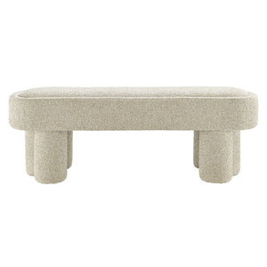 Modway Furniture Mossi Oval Boucle Upholstered Bench with Sculptural Clover Base for Bedroom or Entryway Marble EEI-7531-MRB