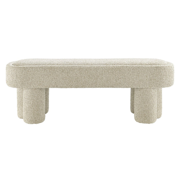 Modway Furniture Mossi Oval Boucle Upholstered Bench with Sculptural Clover Base for Bedroom or Entryway Marble EEI-7531-MRB