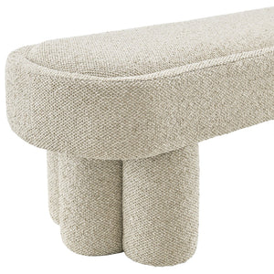 Modway Furniture Mossi Oval Boucle Upholstered Bench with Sculptural Clover Base for Bedroom or Entryway Marble EEI-7531-MRB