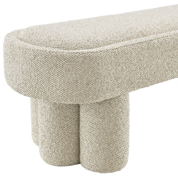 Modway Furniture Mossi Oval Boucle Upholstered Bench with Sculptural Clover Base for Bedroom or Entryway Marble EEI-7531-MRB