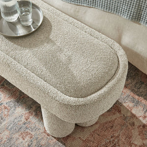 Modway Furniture Mossi Oval Boucle Upholstered Bench with Sculptural Clover Base for Bedroom or Entryway Marble EEI-7531-MRB