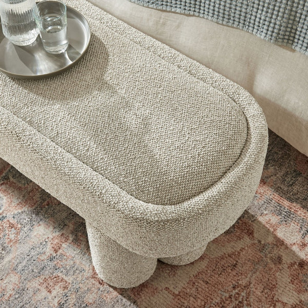 Modway Furniture Mossi Oval Boucle Upholstered Bench with Sculptural Clover Base for Bedroom or Entryway Marble EEI-7531-MRB