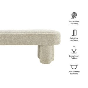 Modway Furniture Mossi Oval Boucle Upholstered Bench with Sculptural Clover Base for Bedroom or Entryway Marble EEI-7531-MRB