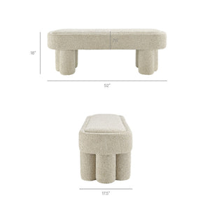 Modway Furniture Mossi Oval Boucle Upholstered Bench with Sculptural Clover Base for Bedroom or Entryway Marble EEI-7531-MRB