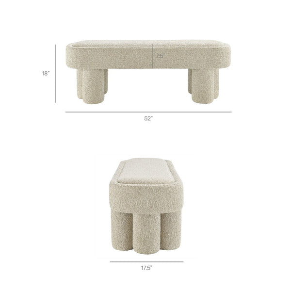 Modway Furniture Mossi Oval Boucle Upholstered Bench with Sculptural Clover Base for Bedroom or Entryway Marble EEI-7531-MRB