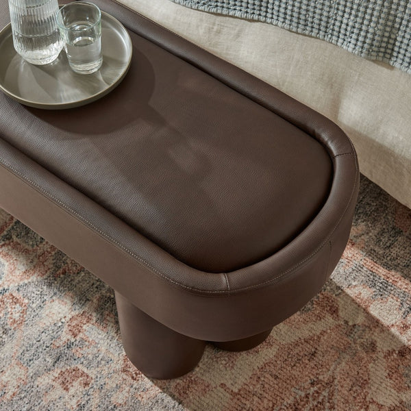 Modway Furniture Mossi Oval Vegan Leather Upholstered Bench Sculptural Base for Bedroom or Entryway Espresso EEI-7532-ESP
